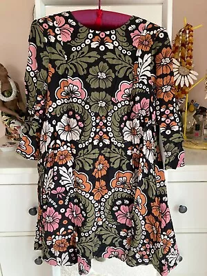 H&M Bold Flower Power Floral Mini Dress Sixties Vintage Style • £14.99