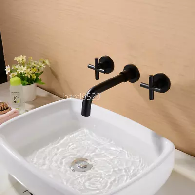 Bathroom Brass 2 Handles Wall Mounted Swivel Spout Sink Faucet Basin Mixer Taps • £47.37