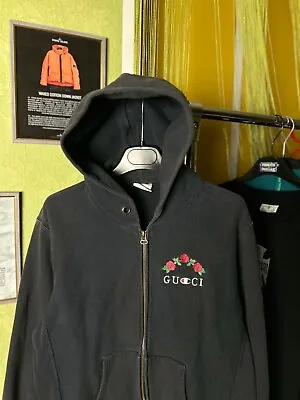 GUCCI X CHAMPION Zip-Hoodie Vintage Logo Dark Blue M • $110