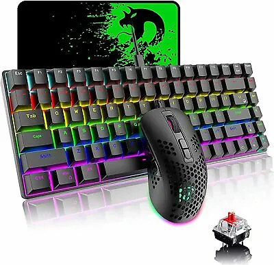 $43.60 • Buy Mechanical Gaming Keyboard Mouse Bundle RGB Backlit 84 Keys Keypad For PC PS4