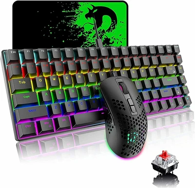 $43.60 • Buy Mechanical Gaming Keyboard Mouse Bundle RGB Backlit 84 Keys Keypad For PC PS4