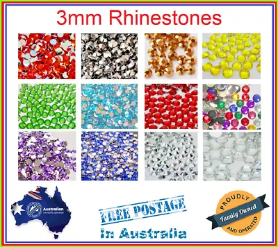 100/250/500/1000/2000 Coloured 3mm Rhinestones Nail Arts Crafts Non-Hotfix • $2.89