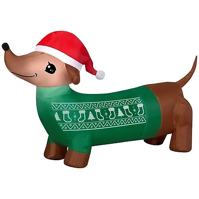 4 Ft Airblown Inflatable Weiner Dog Dachshund With Santa Hat Christmas Decor • $23.09