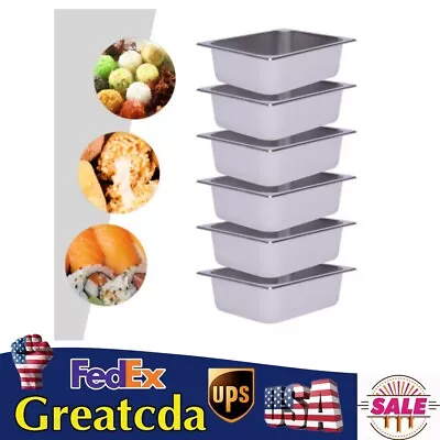 6 Pack 4  HALF Size Deep Food Pan Stainless Steam Table Catering Buffet PansO • $48.45