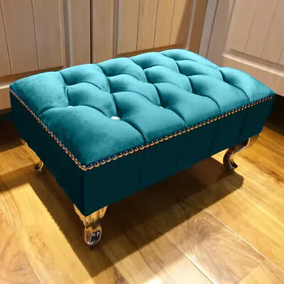 Chesterfield Upholstered Buttoned Footstool Pouffe Foot Stool Small Bench Seat • £49.94