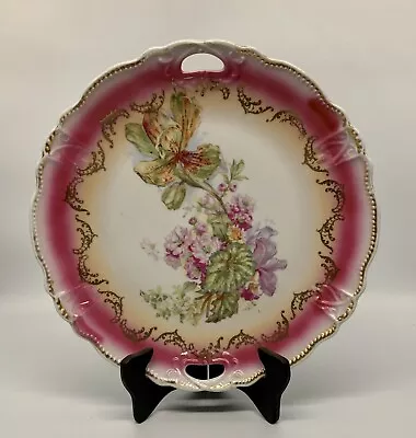 Vintage Dessert Serving Plate With Floral Design & Gold Trim Reticulated Handles • $14.95