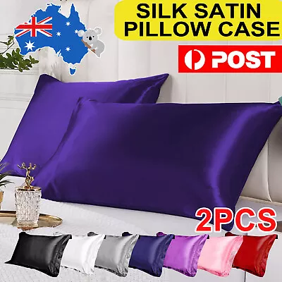 $11.85 • Buy 2pcs Silk Satin Pillow Cases Cover Solid Standard Bedding Smooth Soft PillowCase