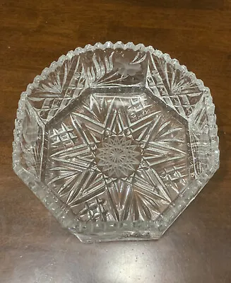 Vintage Irena Polish Crystal Bowl Floral Octagon 24% Lead 7”- New W/o Box • $12