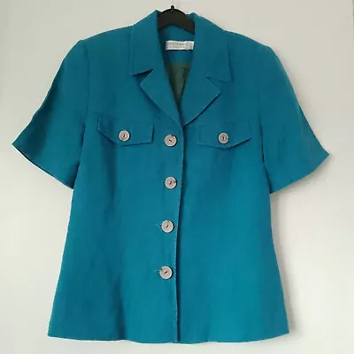 Charlotte Halton Teal Linen Fully Lined S/S Blazer Size 10 Buttons Pockets • £12.99