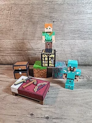 Minecraft Toys 2 Figures 1 Treasure Chest 1 Bed 1 Pick 1 Bow 1 Sword 3 Blocks • $15