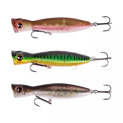 Lot 6pcs Plastic Popper Fishing Hard Lures Top Water Bass CrankBaits  0.6oz/4“  • $18.99