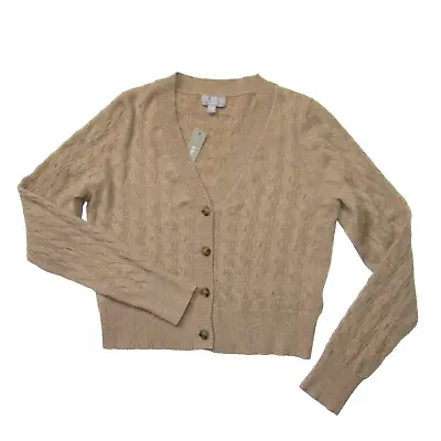 NWT J.Crew Cashmere Shrunken Cable-knit V-neck Cardigan Sweater In Camel M • $100