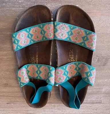 PAPILLIO By Birkenstock Caterina Sandals Stretch Aztec Pattern Green Size EU 40 • $49.95