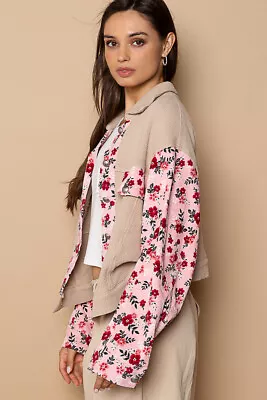 POL Clothing Floral Contrast Button-Down Knit Jacket  • $48