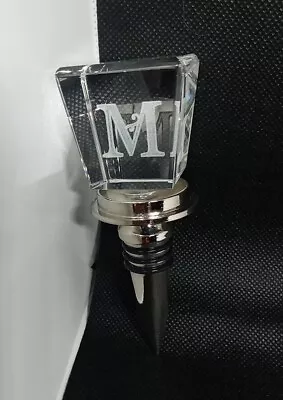 Cyprus Home Wine Stopper Monogrammed Etched  M Metal Crystal GlassRubber. • $9