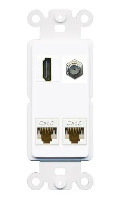 1 Port HDMI Coax 2 CAT6 Ethernet Wall Plate DecorZ ROCKER White • $17.09