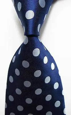 New Classic Polka Dot Dark Blue Gray JACQUARD WOVEN 100% Silk Men's Tie Necktie • $7.99