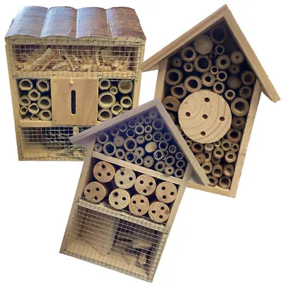 Set Of 3 Varied Butterfly Bee Stag Beetle & Insect Garden Bug House Shelters • £15.99