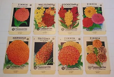 Lot Of 8 Vintage FLOWER SEED PACKETS (S36)-Schmidt Litho-Lagomarsino-3 1/4  X 5  • $14