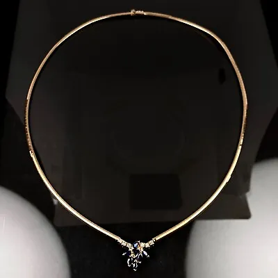 14k Yellow Gold Italian Diamond & Marquise Sapphire Omega Necklace ~ 16.1g ~ 19  • $1399