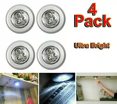 🔥4x Ultra Bright LED Push Night Light Under Cupboard Cabinet Stairs Shelf Stick • £5.65