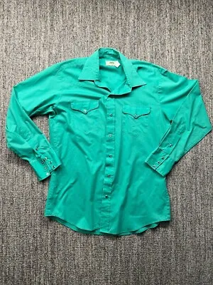 Vintage Mesquite Western Shirt 16.5-35 Men Pearl Snap Long Sleeve Green USA Made • $16.22
