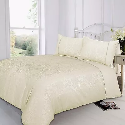 Luxury Cotton Blend Single Double King Size Bedding Set Cream Jacquard • £19.99