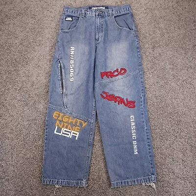 Vtg Paco Wide Leg Jeans 34x31 Embroidered Patches Fade Y2K Baggy Skater Street • $149.99