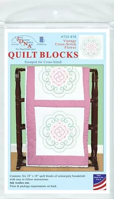 Jack Dempsey Stamped White Quilt Blocks 18 X18  6/Pkg-Vintage Cross-Stitch Flowe • $14.45