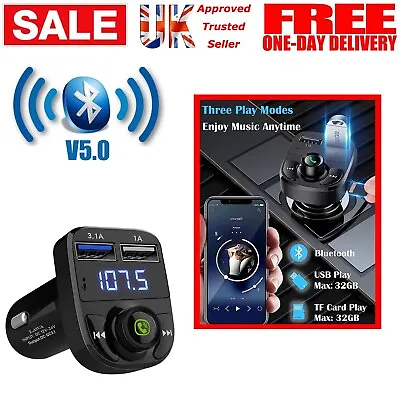 Bluetooth 5.0 Car Wireless FM Transmitter Adapter 2USB PD Charger Hands-Free New • £7.49
