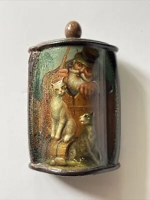 VINTAGE Painting Russian Lacquer Box Sculpture MAN WITH CATS KITTENS OLDER • $600