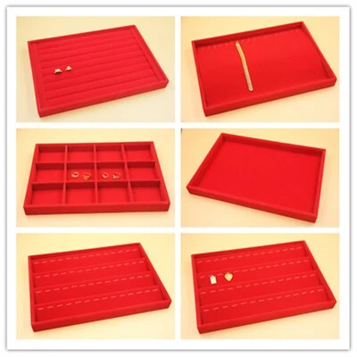 Premium Red Velvet Jewelry Display Tray  Rings Necklaces Pendants Beads Showcase • $26.99
