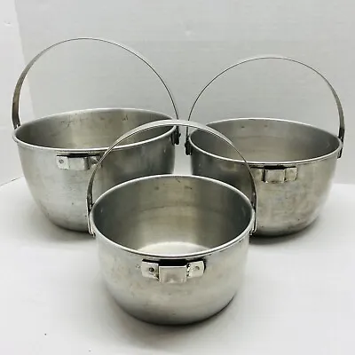 $39.98 • Buy Sigg Vintage Set Of 3 Aluminum Nesting Camping Cook Pots Swivel Handles No Lids