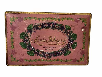 Vintage Louis Sherry New York Paris Hinged Tin Candy Box CANCO Pink Violets Rust • $7.89