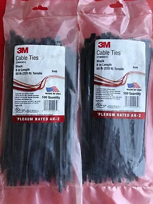 (200) 3m Ct8bk50-c Black Colored 8  Inch 50 Lb Tensile Cable Zip Ties Usa Made • $39.29