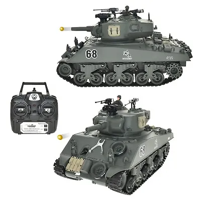 1:18 Sherman M4A3 RC Battle Tank Shoots Airsoft BB & Water Bomb 2.4 Ghz • $126.95