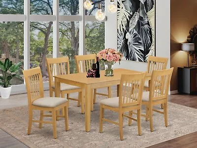 7pc Capri Dinette Kitchen Dining Table + 6 Norfolk Cushioned Chairs In Light Oak • $895