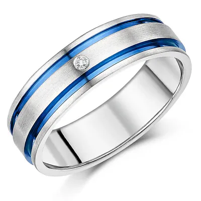 7mm Men's Titanium Diamond Blue Inlay Engagement Wedding Ring • $24.60