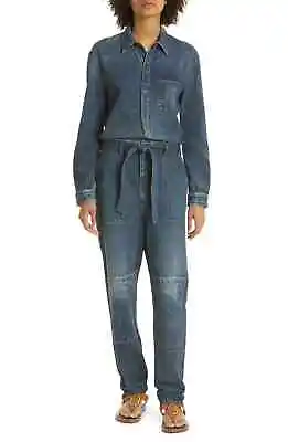 Rag & Bone Mel Miramar Belted Jumpsuit XXS 2XS Digital Print Denim Cotton $395 • $134.99