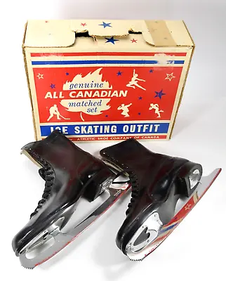 Vintage All Canadian Men's Black Leather Ice Skates Size 9 Made In Canada • $35.99