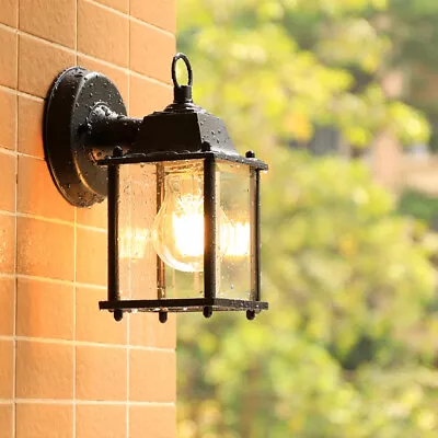 LED Rectangular Outdoor Wall Light Clear Glass Metal Lantern Garden Wall Lamp UK • £16.94