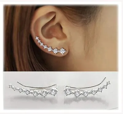 7 Crystals Ear Cuffs Hoop Climber 925 Sterling Silver Earrings Women Jewellery • £3.59