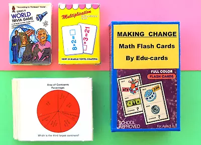 Math Flash Cards—multiply +money +graphs—pocket Trivia—colorful Vntg • $2.95