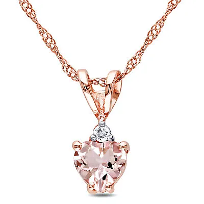 Amour 10k Rose Gold Heart-cut Morganite And Diamond Accent Necklace • $141