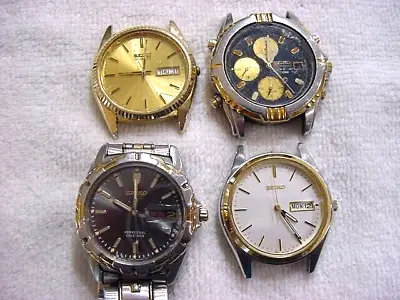 LOT OF 4 Vintage GOLD PL Antique SEIKO + SEIKO CHRONOGRAPH Mens Watch Watches • $19.99