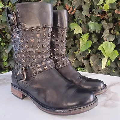 UGG Conor  Studded Leather Engineer Moto Biker Boots Side Zip Size 7 Black • $55