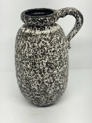 Vintage German Kermick Scheurich Style Fat Lava Vase Pitcher Large Black & White • $274.99