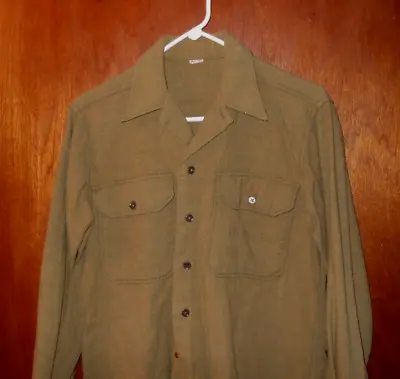 Vintage USMilitary Army Olive Green Cold Weather Field Shirt Wool Size 15 1/2-33 • $37