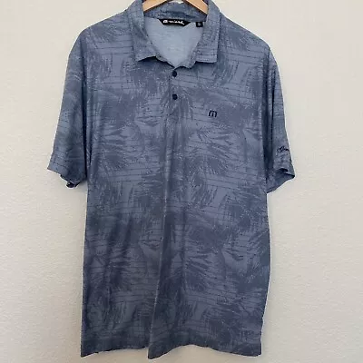Travis Mathew Polo Shirt Adult XXL Blue Floral Logo Golf Grand Wailea Maui Mens • $26