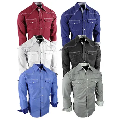 $27.95 • Buy Mens Country Western Shirt Double Stitch Rodeo Accents Pearl Snap Up Pockets